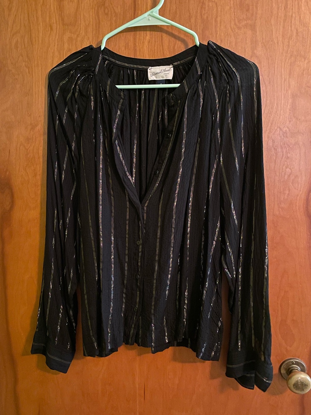 Universal Thread Gold-Striped Black Blouse